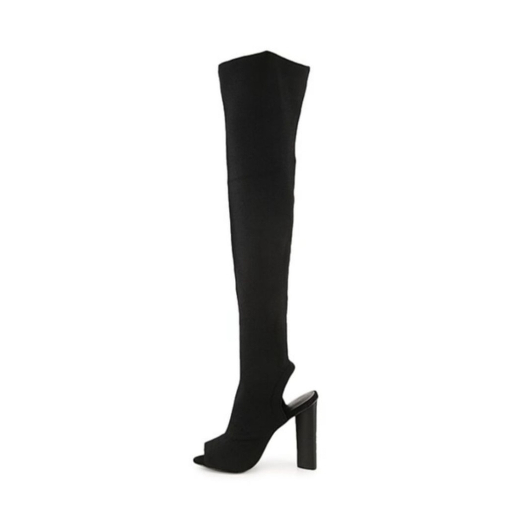 ZIGI New York Vertex Black Open Toe Stretch Over the‎ Knee Sock Boots Size 6.5